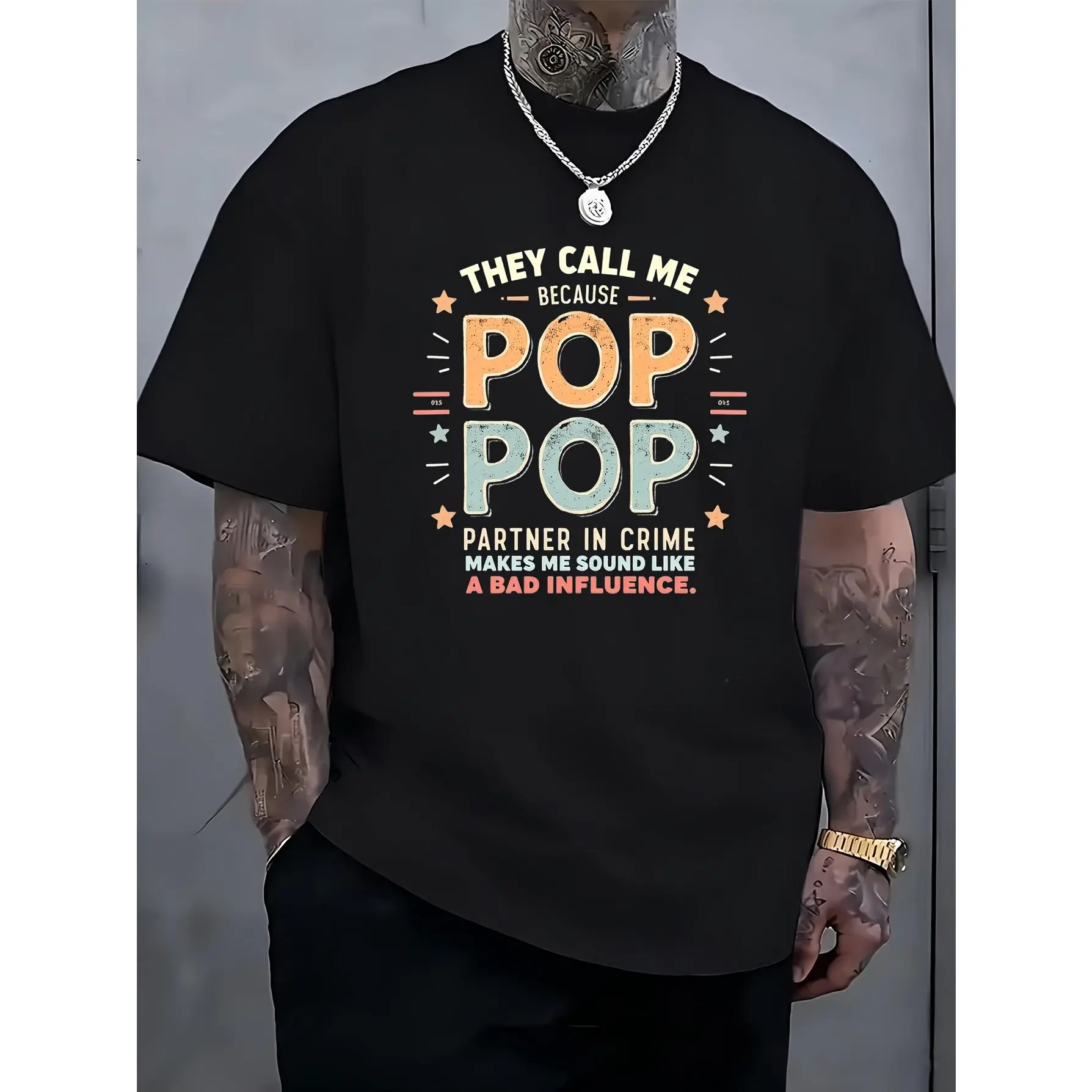 Men's "They Call Me Grandpa" Graphic Menswear Short-Sleeve Round Neck Tops, 100% Cotton Funny Vintage Casual Wear Crew Neck Tee, Plus Size Family Reunion Shirt, Shortsleeve