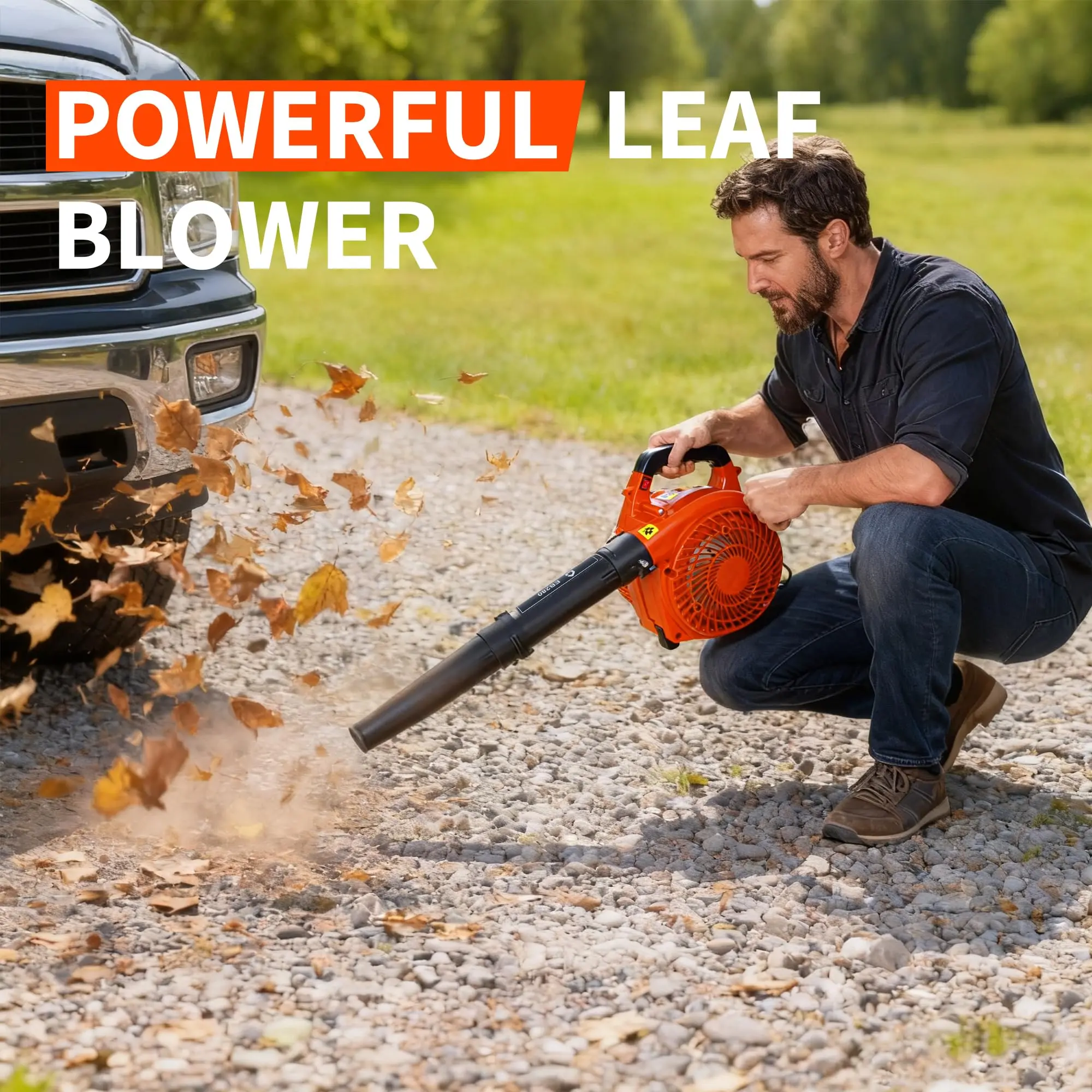 Garvee Upgraded Handheld Leaf Blower Gas Powered, 490 CFM & 280 MPH | 1.1-HP 2-Cycle Engine, Gas Leaf Blower, for Lawn Care, Driveway Cleaning, Garden Blowing