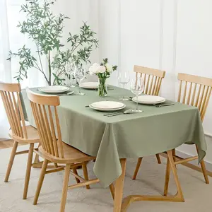 Rectangle Slubby Textured Tablecloth Waterproof Spillproof Wrinkle Free Table Cloth, Kitchen Dining Room Decoration, Fabric Table Cover for Holiday Party Dinner, 52 x 70 Inch, Sage Green