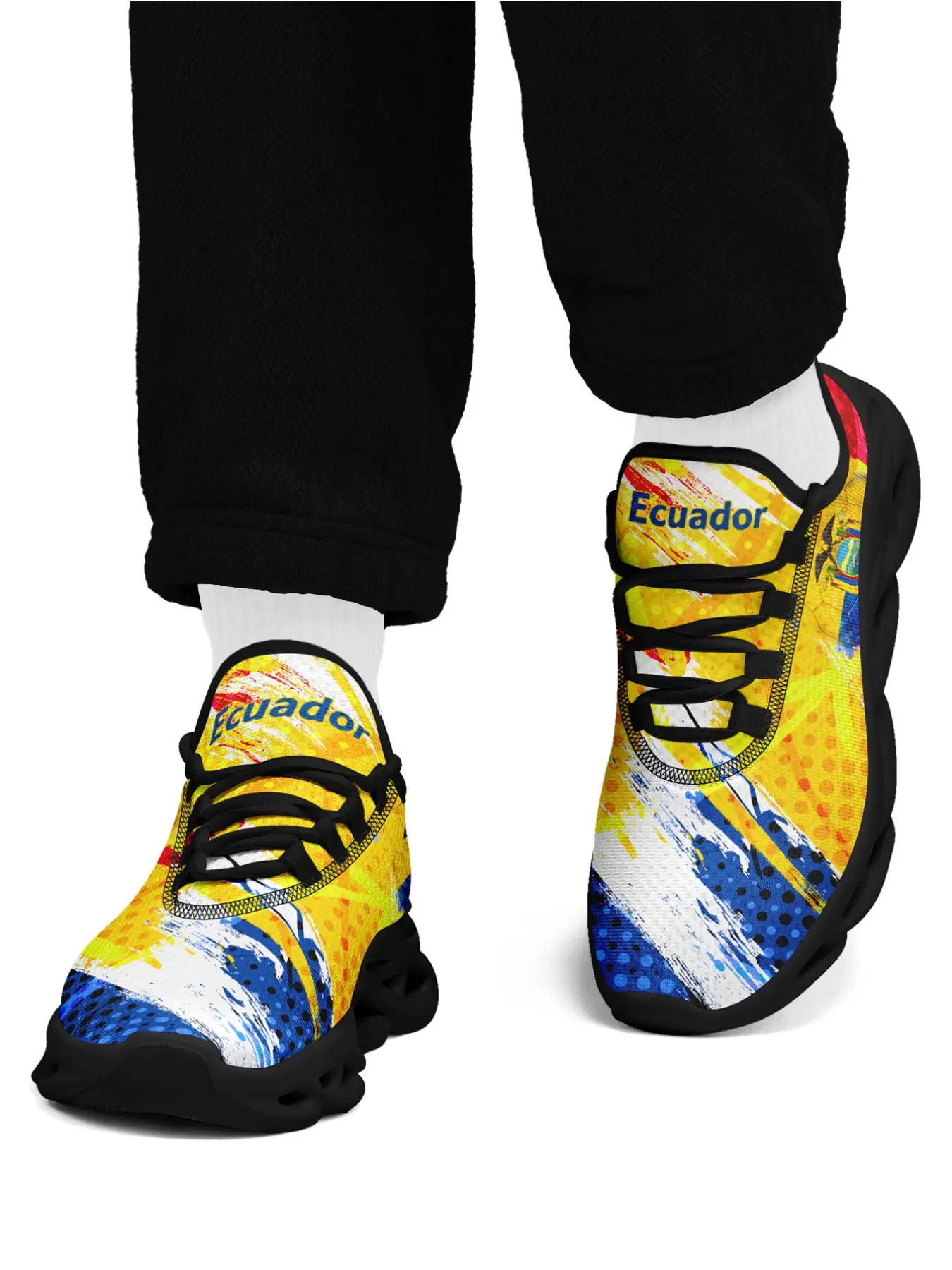 Men's Yellow Blue Red EC Colors Ecuador Name Print Lace-Up Low Top Shoes, Classic Casual Sneakers, Comfortable Walking & Running Shoes, Breathable Plus Size