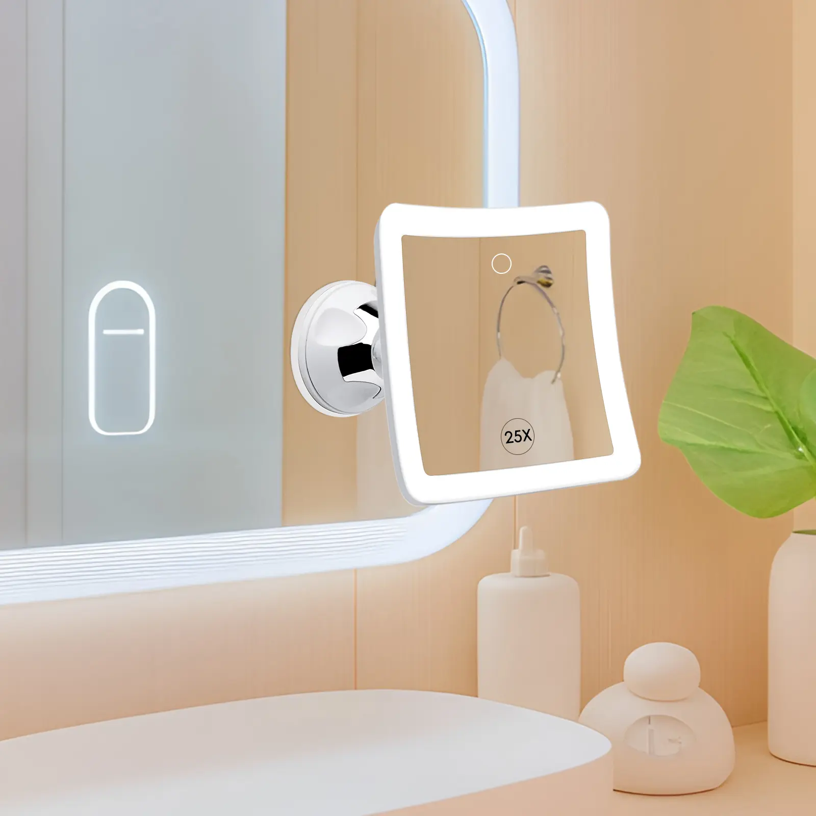 25X Lighted Magnifying Makeup Mirror, Light up Mirror with 3-Color Light Mirror, Brightness Adjustable, 2000mAh Rechargeable Travel Mirror with Tweezers, Handheld Beauty & Personal Care Mirror, Ideal Gift