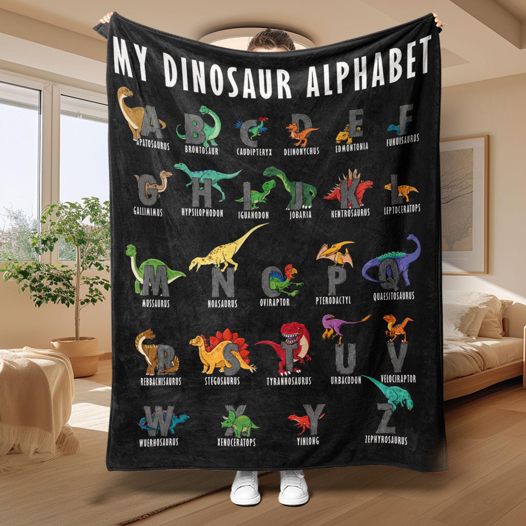 Dinosaur Alphabet Pattern Blanket, 1 Count Soft  Air-conditioned Room Throw, Warm Nap Blanket for Home Office Travel Camping