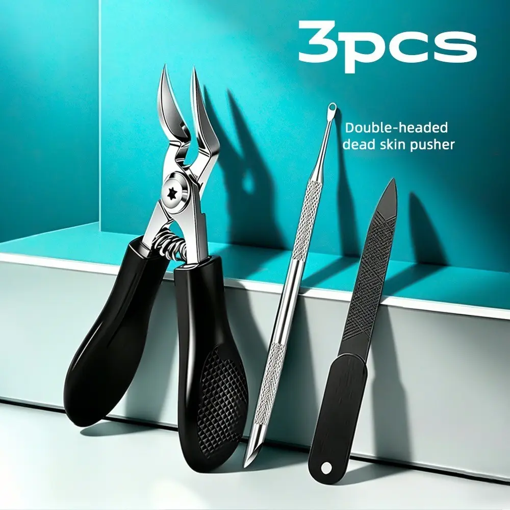 3-Piece Stainless Steel Pedicure Kit, Professional Nail Care Tools, Long Handle Design, Ideal for Thick Nails, Home Salon Travel Essential