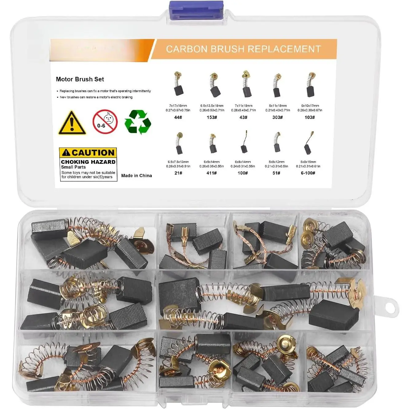 40 Pack Electric  Carbon Brushes Set, 10 Different Sizes for  Repair Power Tool Part Electric Hammer Drills Angle Grinders Circular Table