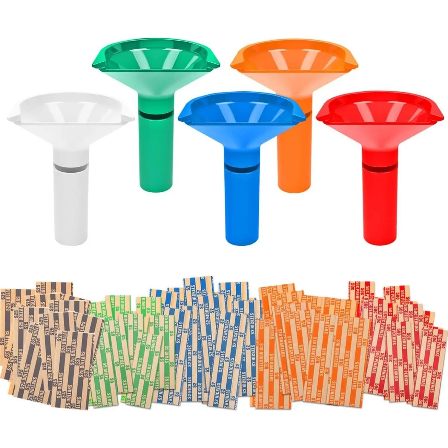 Coin Counters & Coin Sorters Tubes Set of 5 Color-Coded Coin Tubes and Assorted Coin Rolls Wrappers