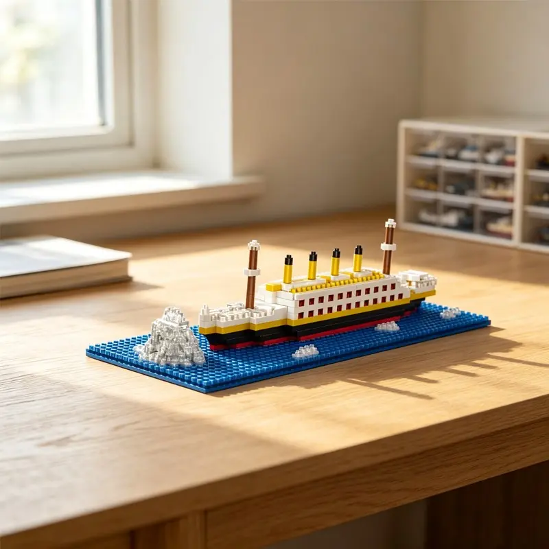 Classic Rms Titanic Mini Brick Model Kit, Tiny Particle Building Blocks, Ocean Liner with Sea Base & Iceberg, DIY Desk Ornament, Hobby Toy