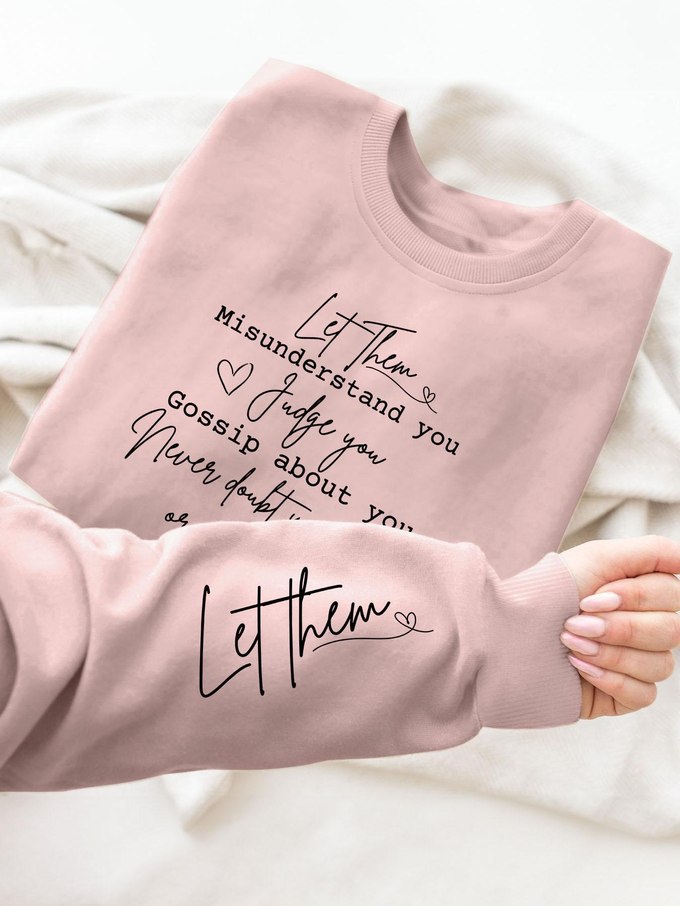 Women's Letter Print Drop Shoulder Longsleeves Sweatshirt, Funny Sweatshirt, Casual Long Sleeve Round Neck Pullover for Spring & Fall, Ladies Clothes for Daily Wear, Womenswear