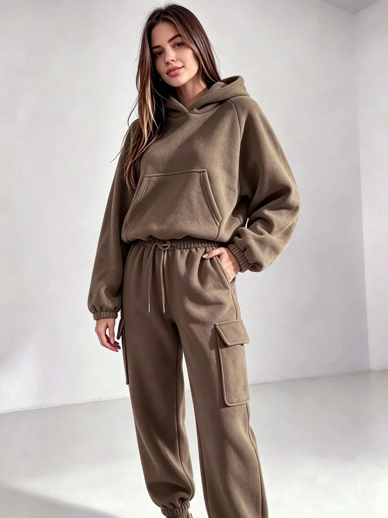 Women's Fashion Casual Sportswear Set, Pullover Hoodie and Cargo Pants, Perfect for Home, Indoor, Outdoor Wear, Comfortable and Stylish