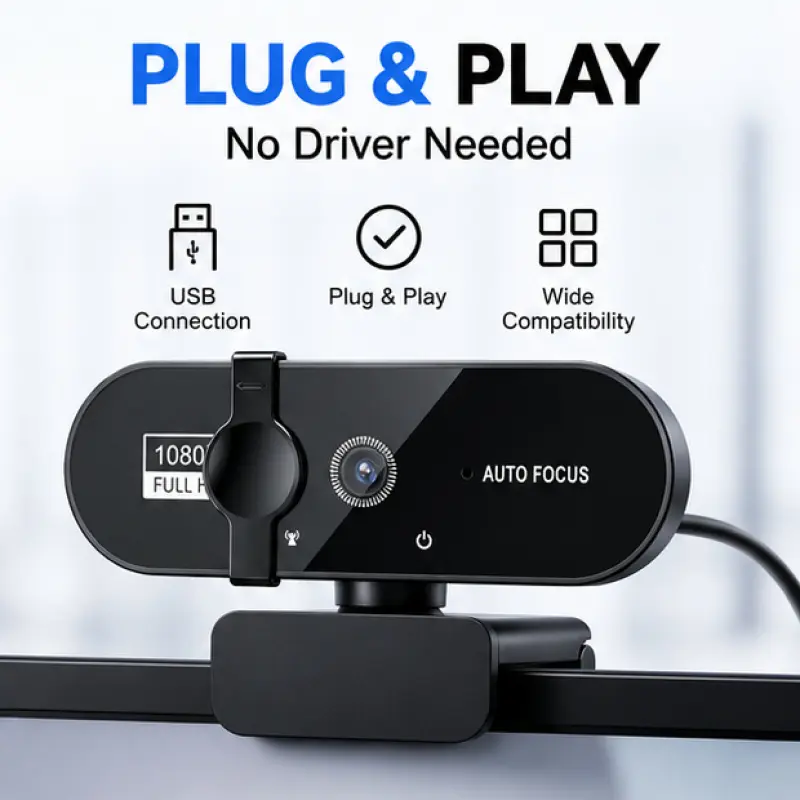 4K/1080P Ultra HD Network Camera with Privacy Cover, USB Plug & Play Webcam, Auto Focus, Auto Exposure, 360 Rotation for Laptop/Desktop Compatibility