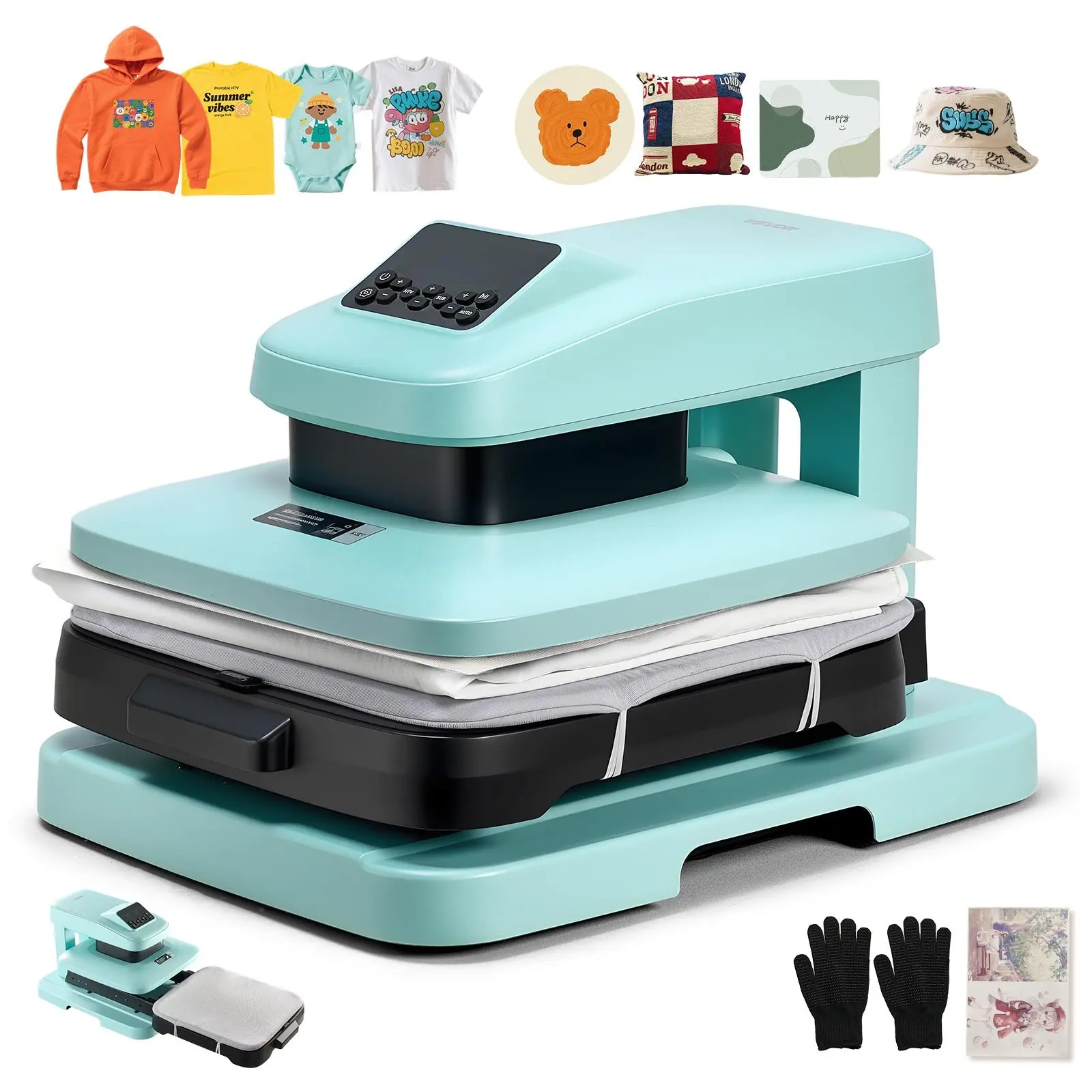 VEVOR Auto Heat Press Machine 15x 15 inch T-Shirt Press Machine Green, Auto Release and Adjustable Pressure, Digital Display, Rapid and Even Heating, for Sublimation, Vinyl, Heat Transfer Projects