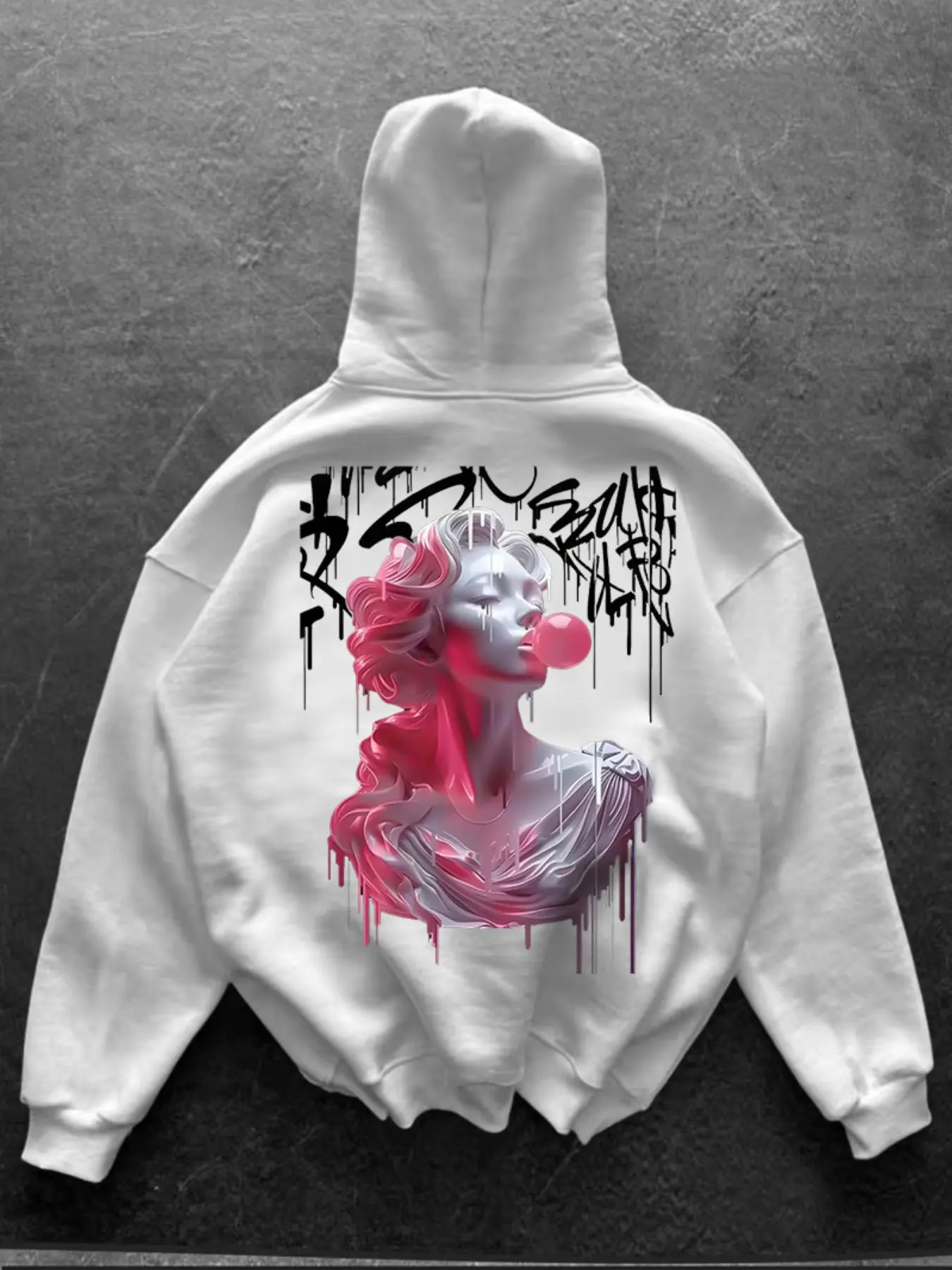 American Street Graffiti Sweatshirt, Girl Statue Hoodie, Bubble Sculpture, Unique Hat Shirt, Slim-Fitting Tribal Style