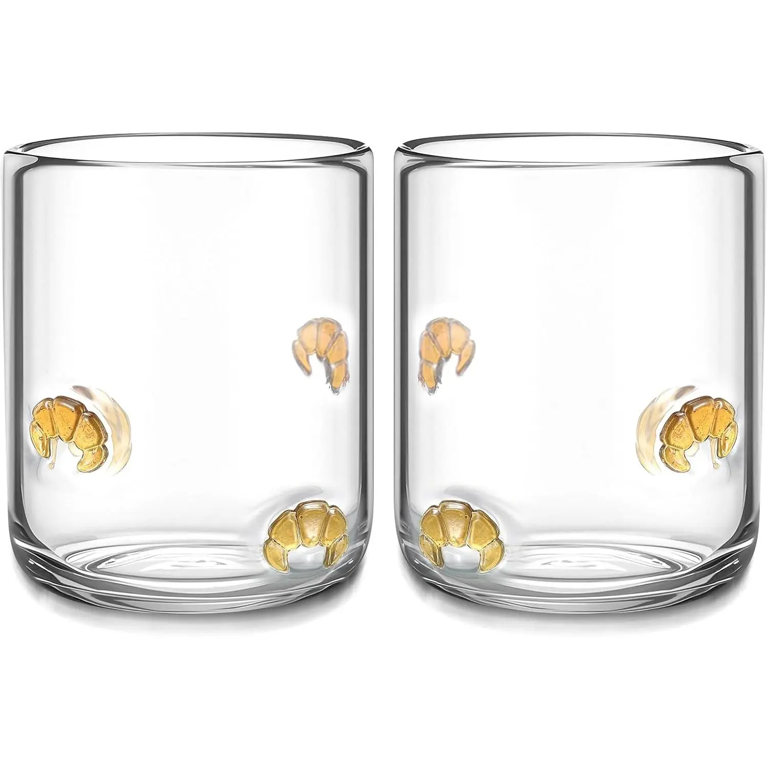 2 count Icon Juice Glasses - 14oz Old Fashioned Icon Stemless  Drinking Juice  Coffee Glasses Cups for Women  Summer Party Supplies (Croissant Style)