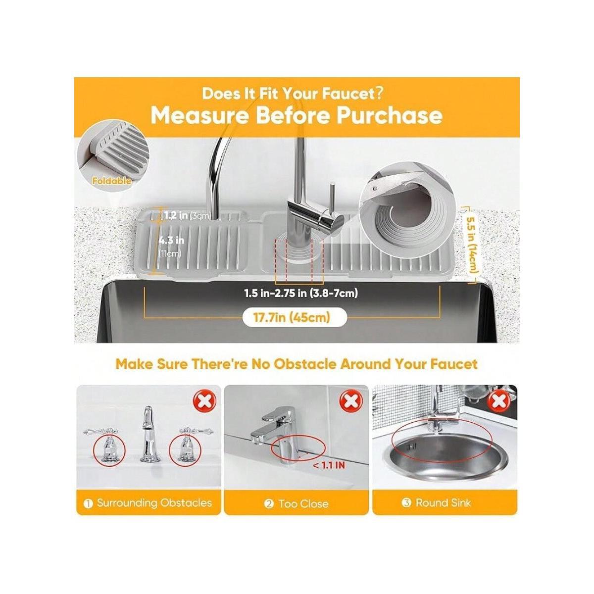 Kitchen Sink Faucet Mat, Silicone Folding Splash Guard, Draining Mat with Button Lock, Sink Faucet Protector, Sink Accessories for Kitchen Hands-Free Flat Floor Mop Bucket Set Suction Cup Sponge Holder for Kitchen Sink  semiannual  sale  2023  2025 easy i