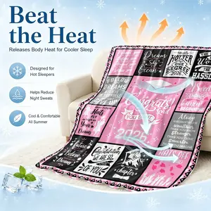 Pink Cooling Blanket Arc-Chill Q-Max >0.4 Cool Fiber Summer Throw, Inspirational Quote Print Lightweight Breathable Blanket for Hot Sleepers, Ideal for Graduation Gifts, Bedroom Decor & College Dorm Use