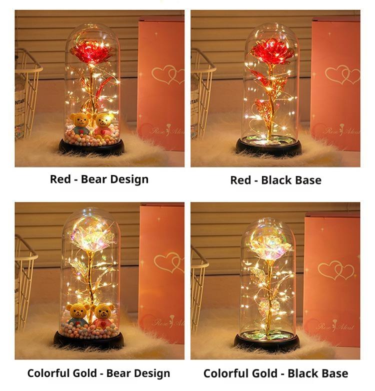 A Thoughtful Gift Everlasting Flowers A Creative Gold-Leaf Artificial  Bouquet With A Medium-Sized Lampshade, Warm Light Gift Box, A Luminous Acrylic Night Light For Bedroom , A Keepsake, Holiday Gift, Mother'S Day Gift Eternal Glass Roses Sympathy Great