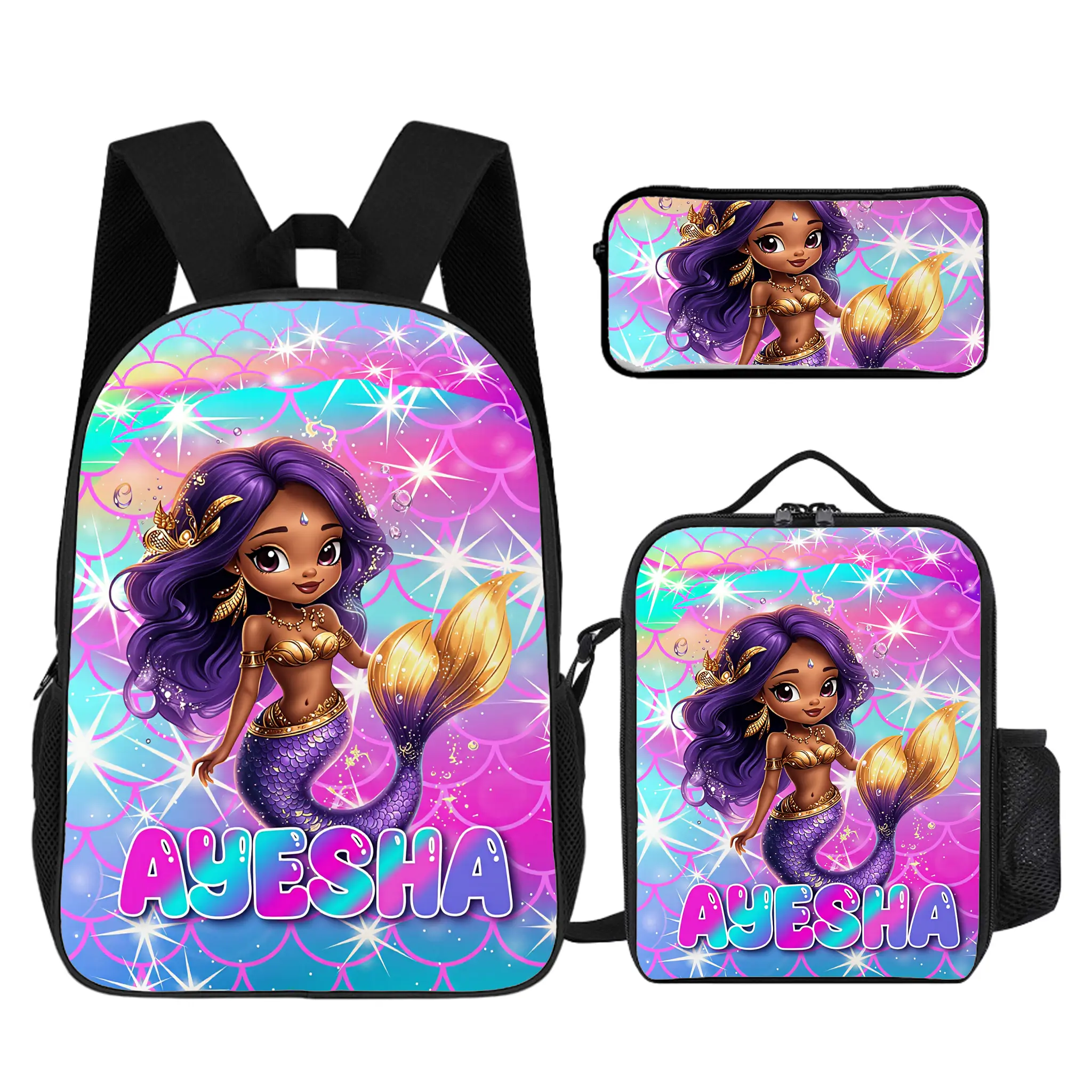 Afro Girl Princess 3Pcs Backpack Set For Girls, Whimsical Fairy Wing Decor School Bag With Lightweight Soft Straps. Multi-Pocket Organized Storage, Wonderful Christmas Surprise Gift For Your Girl.   # TikTokMadeMeBuyIt # PrincessBackpackSet # GiftForDaugh