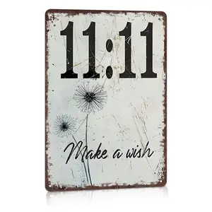 11:11 Make A Wish Dandelion Flat Printed 8x12 Inch Weatherproof Rust-Proof Aluminum Metal Sign Vintage Distressed Design Bedroom Wall Art, Perfect Christmas Gift For Manifestation Lovers