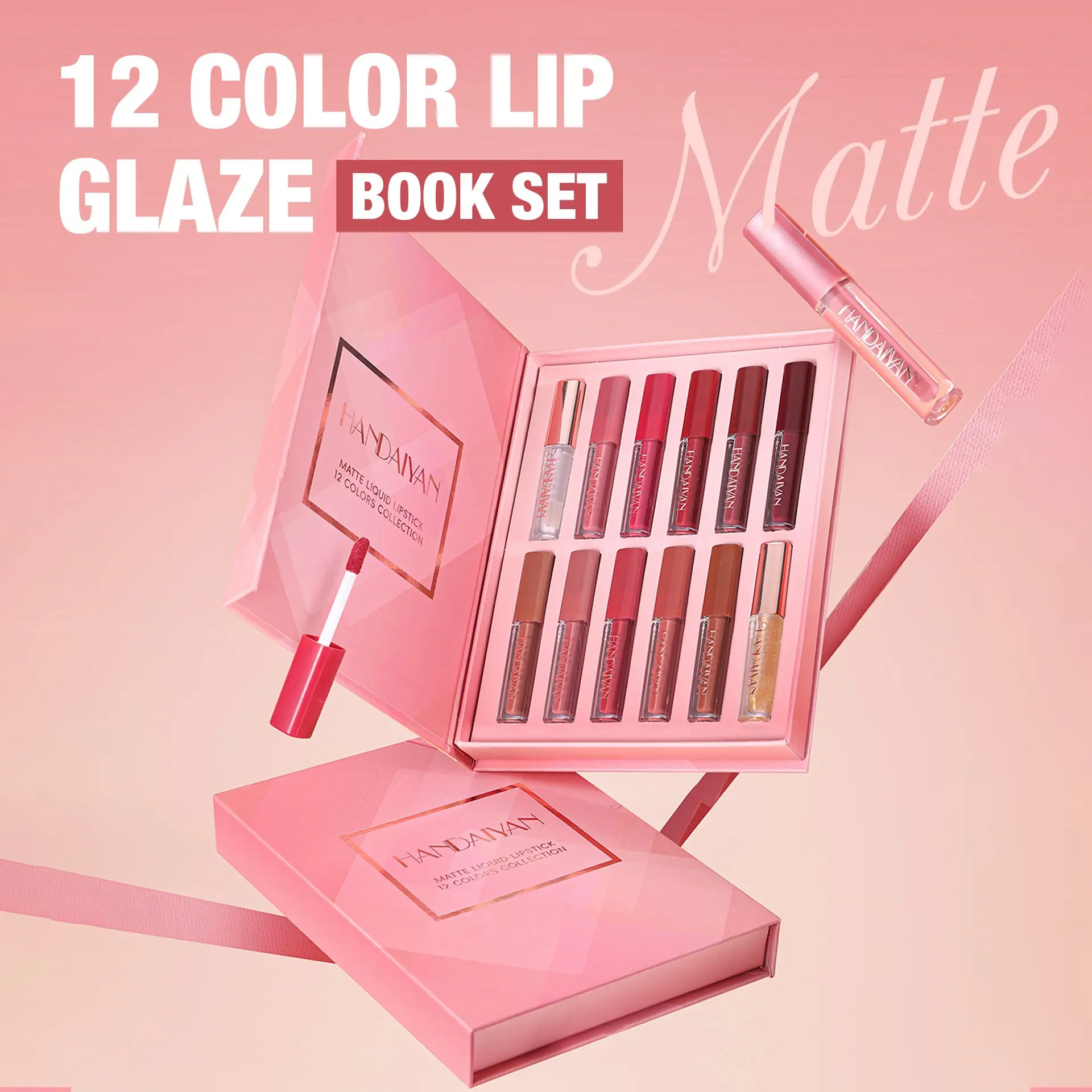 Handaiyan 12-Color Matte & Glossy Lip Gloss Set, Long Lasting Lipgloss, Waterproof Long-Lasting, Easy Application, Perfect for Daily Use, Student Budget Makeup Gift Box