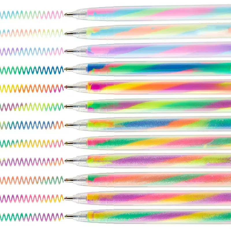 18Random-Color Rainbow Gel Pens with Glitter And Neon Powder, Magical Fun Pens, Cute Color-Changing Pen Set, Perfect for Girls And Ladies to Use for Doodling, Scrapbooking, Sketching, Journaling, And Illustration