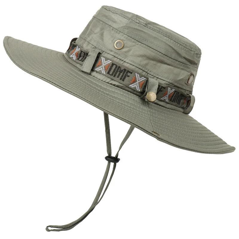 Summer Men Women Breathable Bucket Hat Outdoor UV Protection Wide Brim Panama Hat for Safari Hunting Hiking Mesh Fisherman Caps