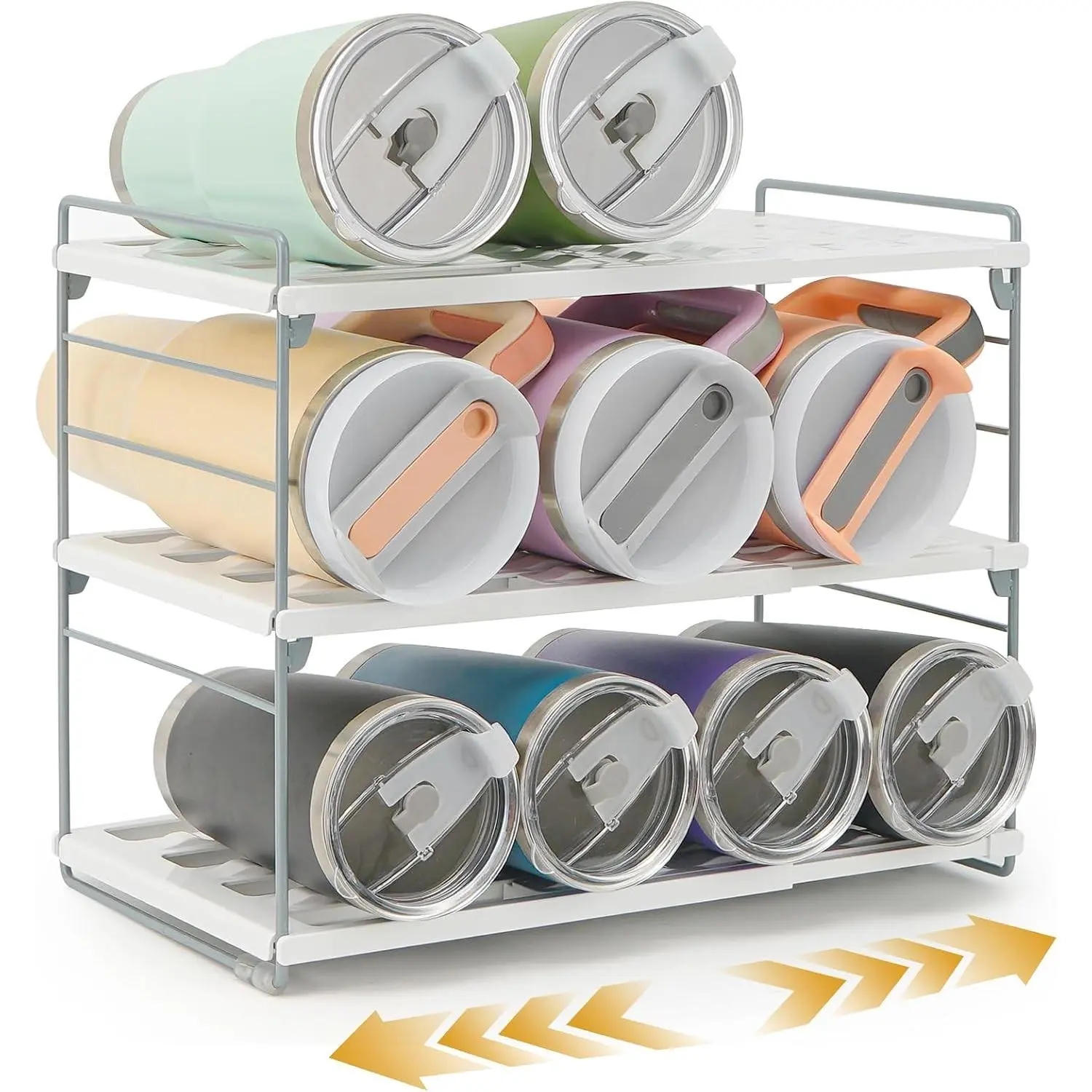 12" Tall 3-Tier Expandable Water Bottle Organizer – Fits 20-40 oz Stanley, Owala, Yeti Tumblers, Shaker Cups & Travel Mugs – Adjustable Storage Rack for Cabinet, Kitchen & Pantry OrganizationGift.