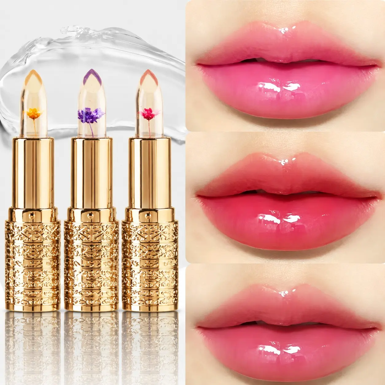 Flower-Shaped Crystal Gel Lipstick, Warm Color-Changing, Moisturizing, Long-Lasting, Perfect Christmas & Valentine's Day Gift