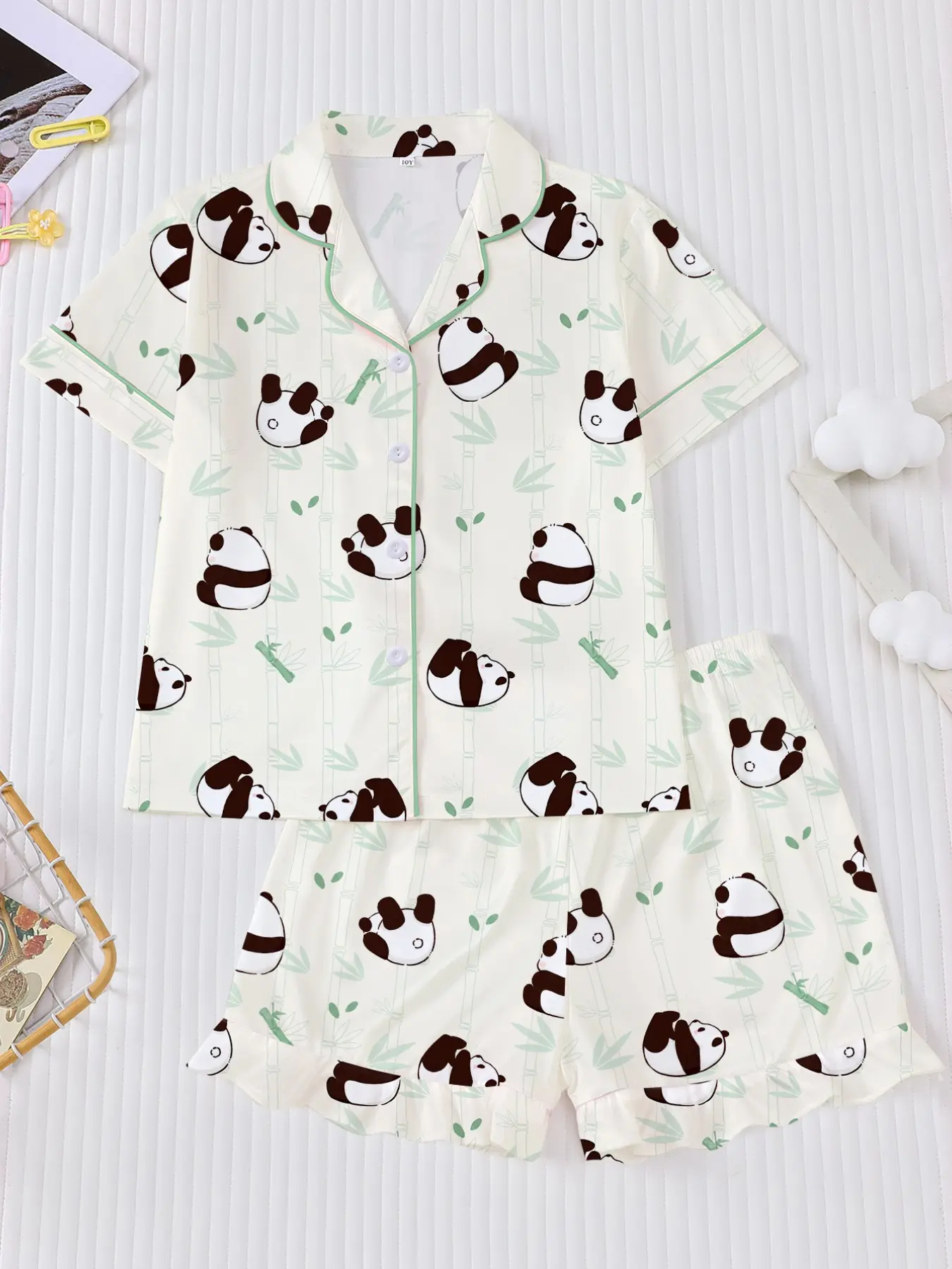 Short Pajama Set, Cute Panda Bamboo Print, Soft Comfortable, All Seasons, Casual Home Wear, Loungewear, Summer Party