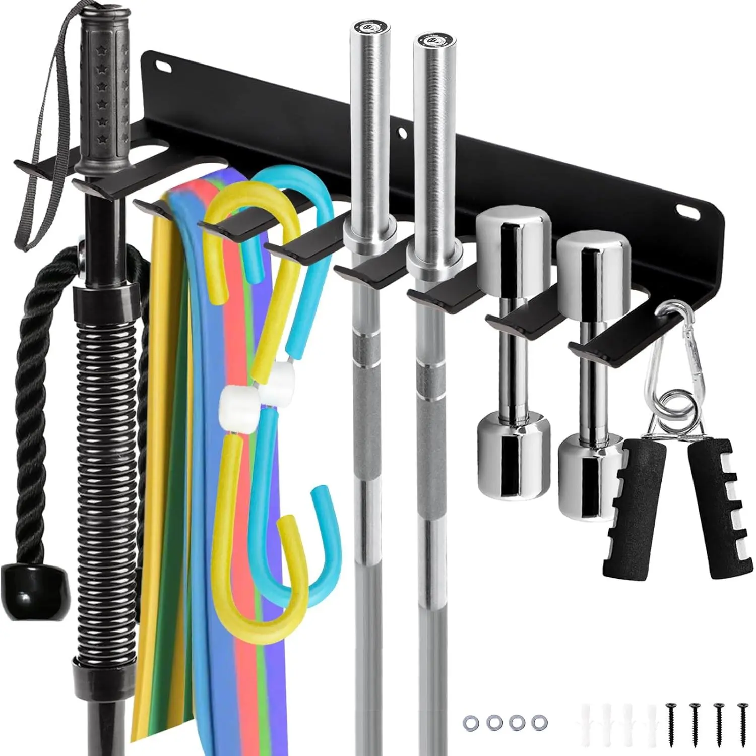9 Hook  Gym Storage Rack Wall Mount, Fitness Equipment Organizer, Metal Gym Accessory Hanger for Exercise Bands, Jump Ropes, Barbells, Lifting Belts