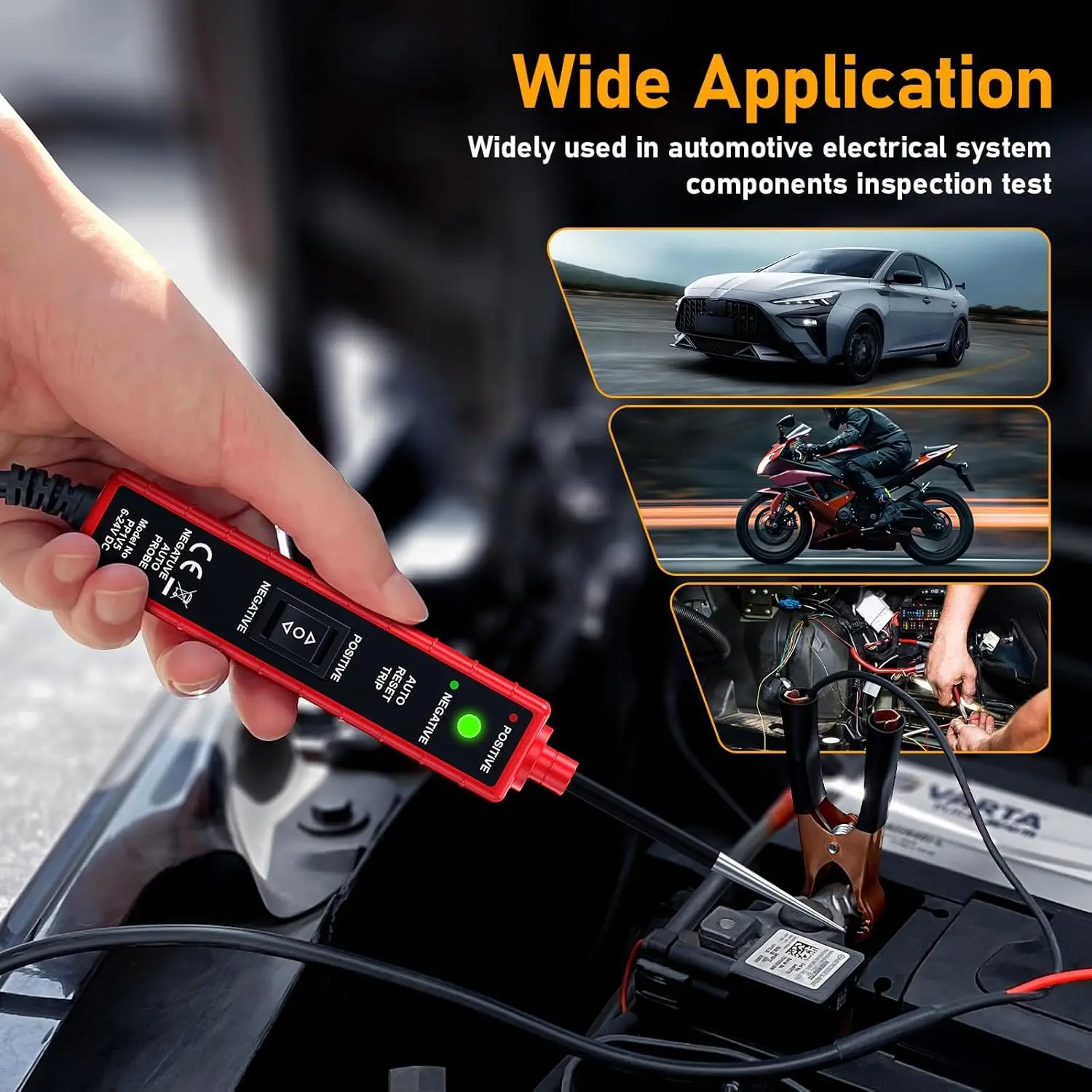 Power Circuit Probe Tester 6-24V DC, Automotive Test Light with 13FT Leads, Car Circuit Tester for Continuity Testing, Short Circuit & Break Finder, Electrical System Diagnostic Tool for Car SUV Truck, Car Voltage Tester, Voltage Check Tool
