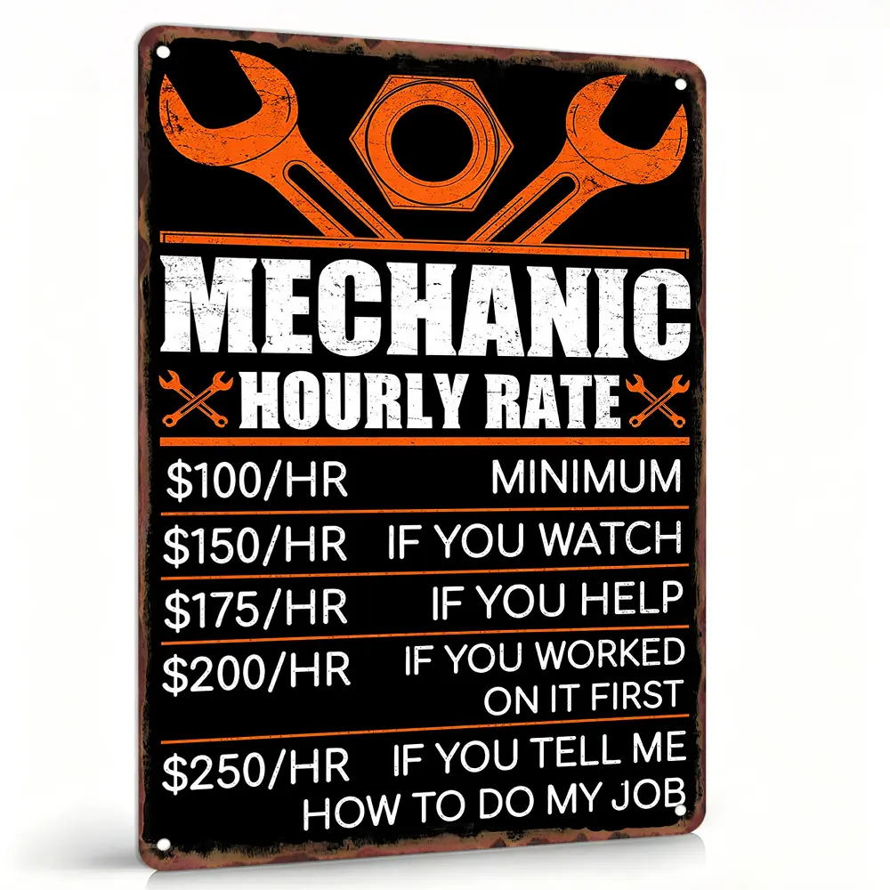 Retro 8x12in Black Orange Industrial Mechanical Pricing Aluminium Sign - Lightweight Waterproof Wall Art, Pre-Drilled Holes for Easy Mounting, Basic Casual Workshop Decor, Ideal Gift for DIY Repair Enthusiasts (Anniversary, Business, Holiday Gifting)