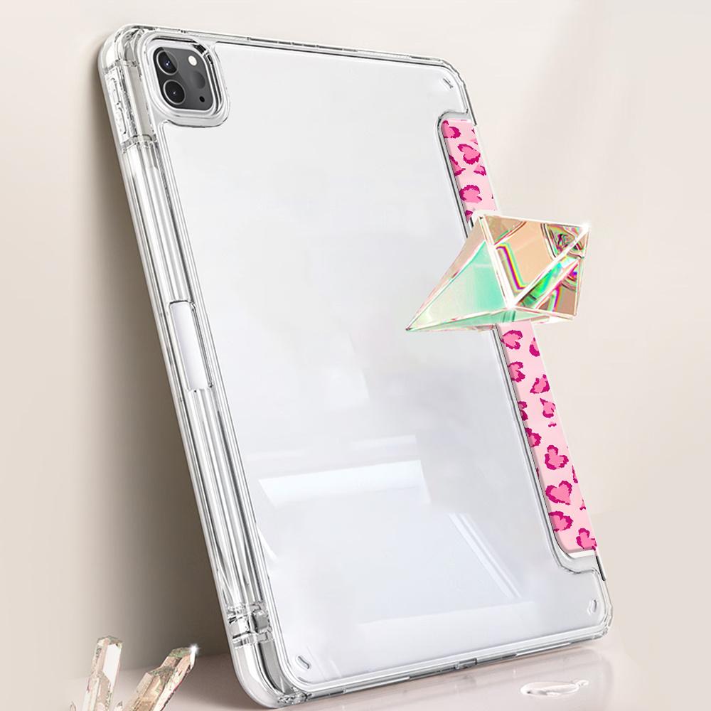 Romantic Pink Leopard Pattern Four-Corner Shockproof Tablet Case with Pen Slot Foldable,Suitable for iPad Mini, Air, Pro 4,5,6,7(2017,2018,2019,2020,2021,2022,2023,2024,2025 models),and Samsung S6,7,8,9,10FE + A7 LTE tablet cases