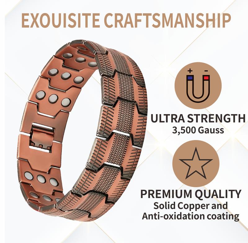 3X Men's Pure Copper Adjustable Magnetic Bracelet, 5000 Gauss Strength, Hypoallergenic Durable Wristband, Party & Daily Wear, Trendy TikTok Jewelry, Health Energy Bracelet, Gift for Dad, Husband, Boyfriend3