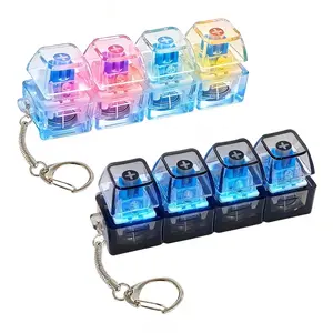 4-Key Keyboard Fidget Clicker Gadget - LED Lights, Tactile Feedback, Stress Relief Keychain, Motorcycle Office Desk Focus Tool for Adults (Black & White 2-Pack), Fidget Clicker Keyboard