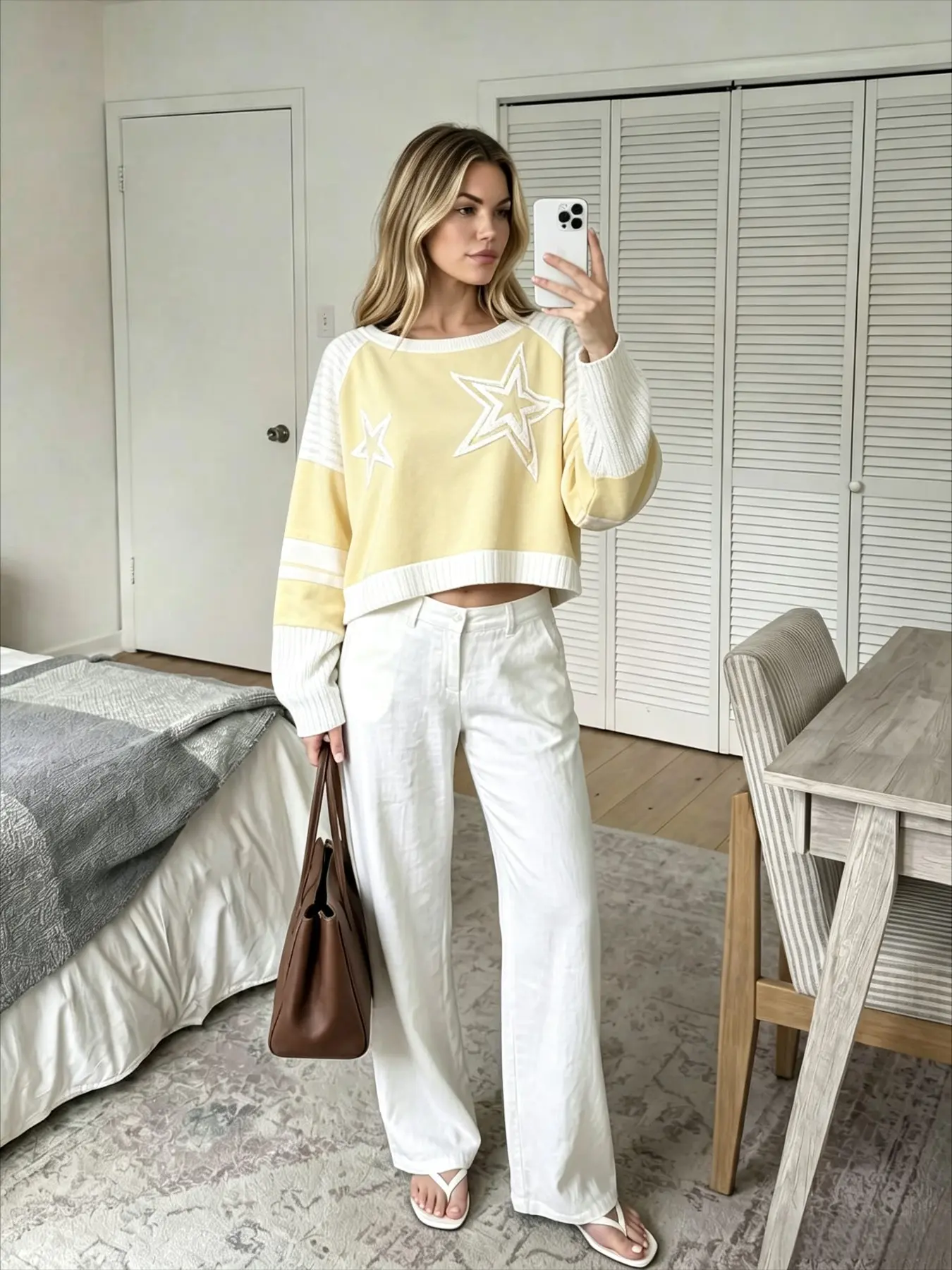 Unique Design Colorblock Long Sleeve Top, Frayed Edge Patchwork 3D Star Applique, Loose Fit Drop Shoulder Short Casual Sweatshirt