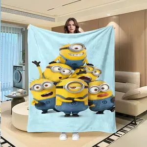 Blue Minion Creative Digital Print Flannel Blanket, Lightweight Cozy Throw for Bedroom Sofa, Multi-Purpose Outdoor Travel Blanket, Thanksgiving Valentine Christmas Gift for Adults and Children, kid