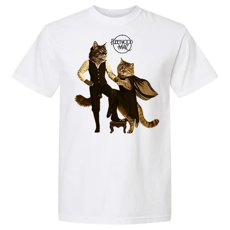 Men's Vintage Fleetwood Mac Dancing Cat Graphic T-Shirt - Retro Rock Band Streetwear, Soft Breathable Fabric, Loose Fit, Machine Washable for Music Fans' Daily Wear, Concerts, Machine Wash