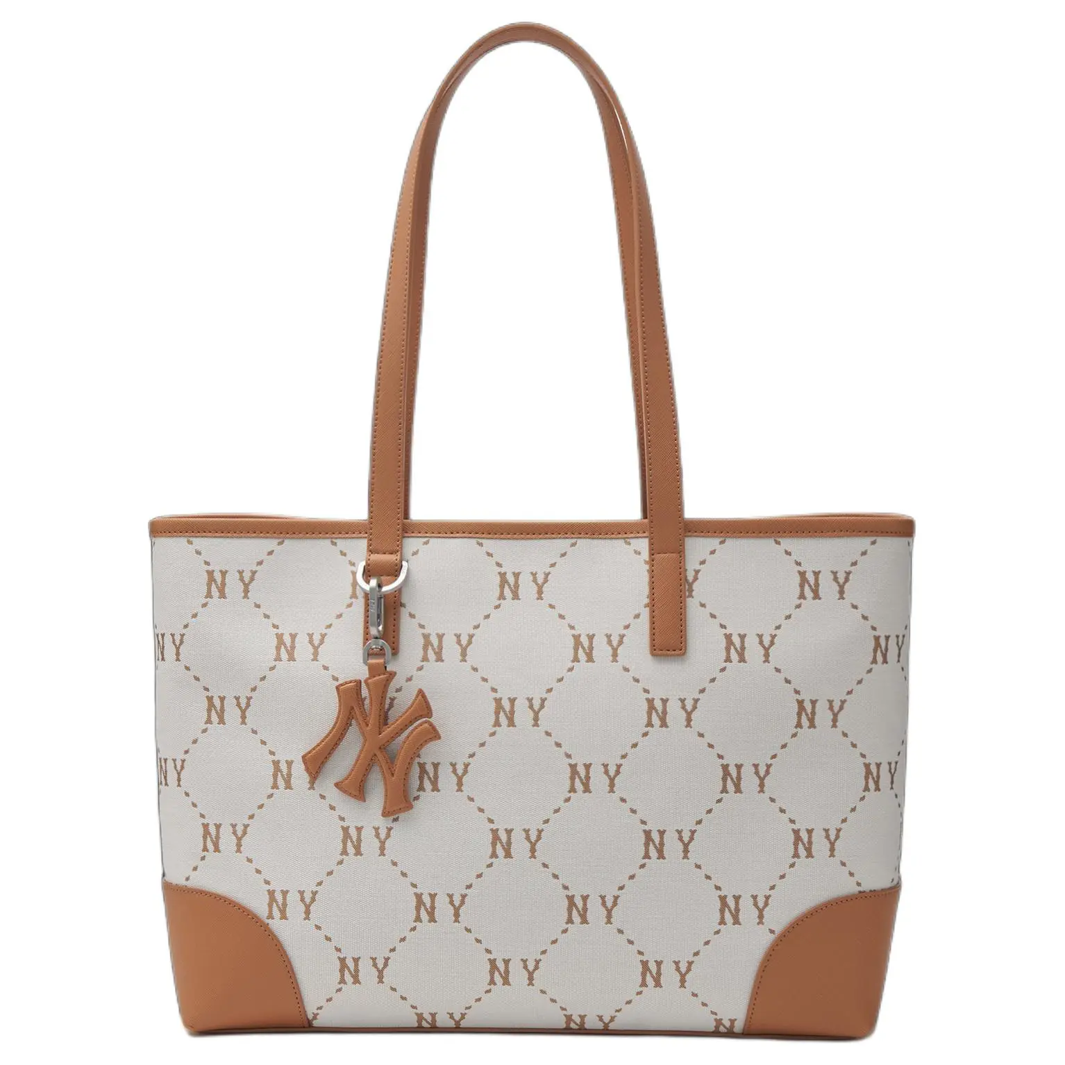 MLB Retro Vintage Monogram Magnetic Snap NY Yankees Tote Bag for Men and Women, Cream