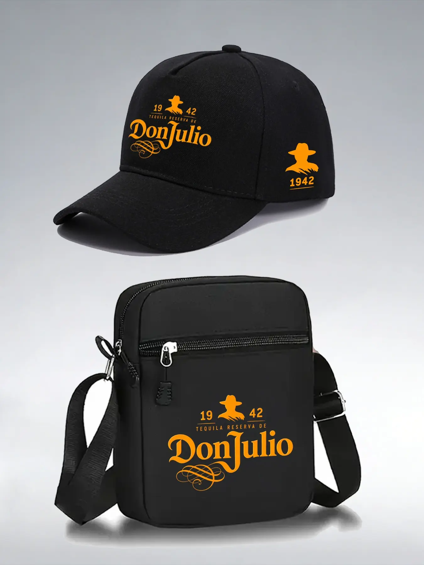2pcs Retro Don Julio Letter Print Baseball Caps and Crossbody Bags, Adjustable Street Fashion Outdoor Sports Accessories, Perfect for Daily Wear and Gifts
