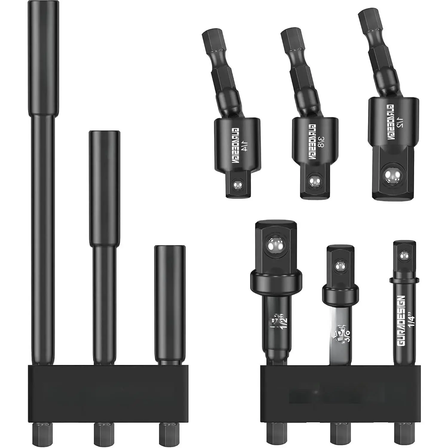 9-  Drill Socket Adapter Set and  Joints Socket Set 1/4" 3/8" and 1/2" Driver Socket Adapter, Power Drill Bit Extension,   Bit Holder