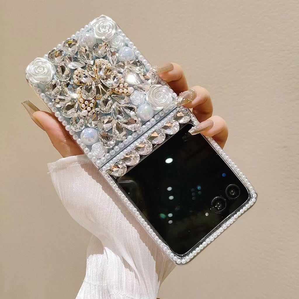 Luxury Crystal Pearl Elegant Butterfly Diamond Gems Strap Phone Case Cover For Samsung Galaxy Z FLIP 7 3 4 5 6 F7220 Flip6 Luxury Crystal Pearl Elegant Butterfly Diamond Gems Strap Phone Case Cover For Samsung Galaxy Z FLIP 7 3 4 5 6 F7220 Flip6