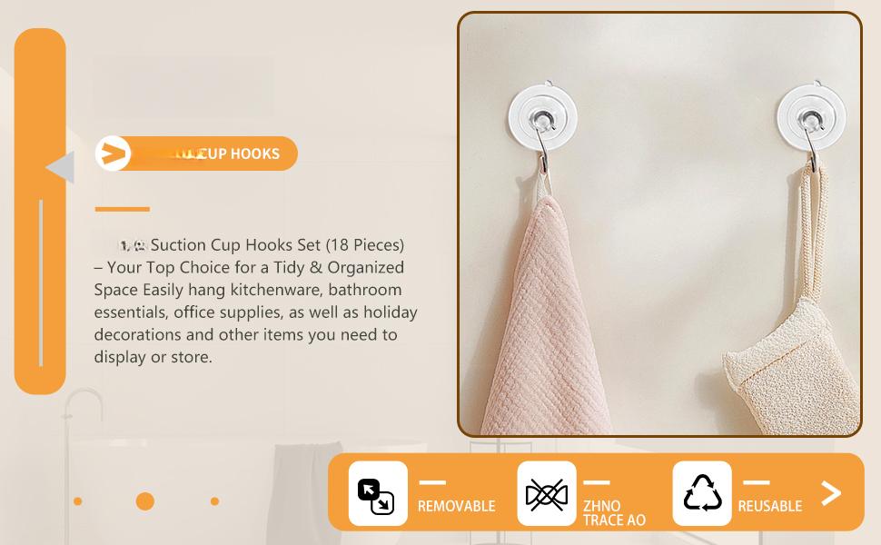 18 Pack Suction Cup Hooks Max Load 10LB, 1.77Inch Suction Cup Hook for Glass Window, Reusable, Suitable for Glass, Windows, Bathrooms, Kitchens, Tiles, Sho