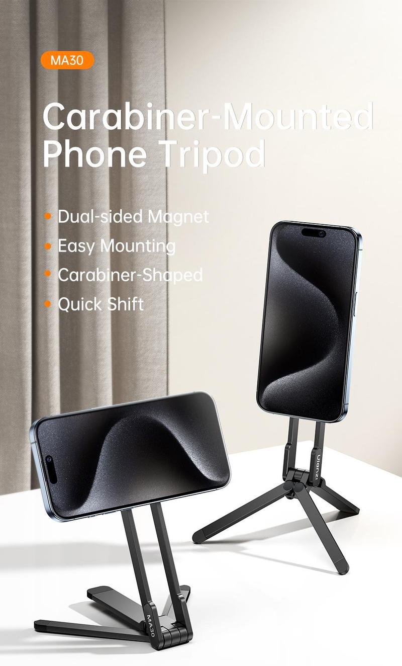 ULANZI Magnetic Phone Stand for iPhone MA30 - Aluminium Smartphone Mini Tripod Foldable Pocket Cell Phone Stand Dual-Sided Magnet Quick Mount Compatible with iPhone 16 15 14 13 12 Magsafe