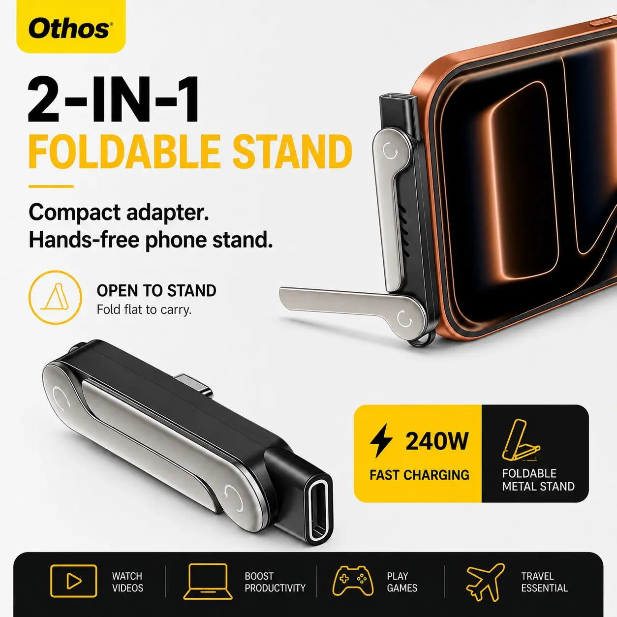 240w Super Fast USB PD Charger, Detachable 2-In-1 360° Stand, Multi-Use for Gaming, Office, Car, Travel, Compatible with Apple & Samsung