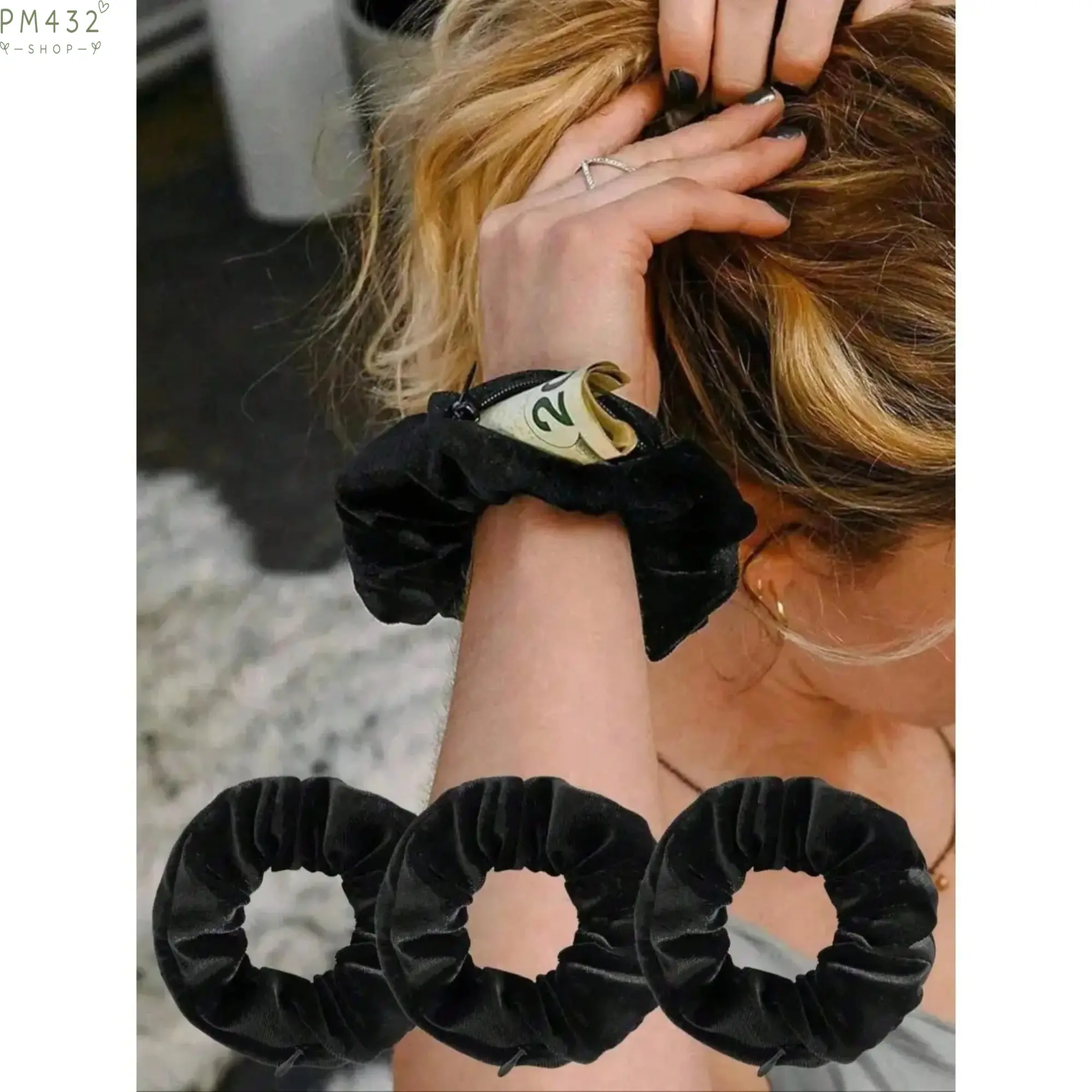 3 Pack Scrunchie Hair Ties with Hidden Zipper Pocket, Multifunctional Elastic Hair Bands for Women, Travel Storage Hair Accessories with Mini Pouch Design, Portable Organizer for Keys, Coins, Makeup & Daily Essentials