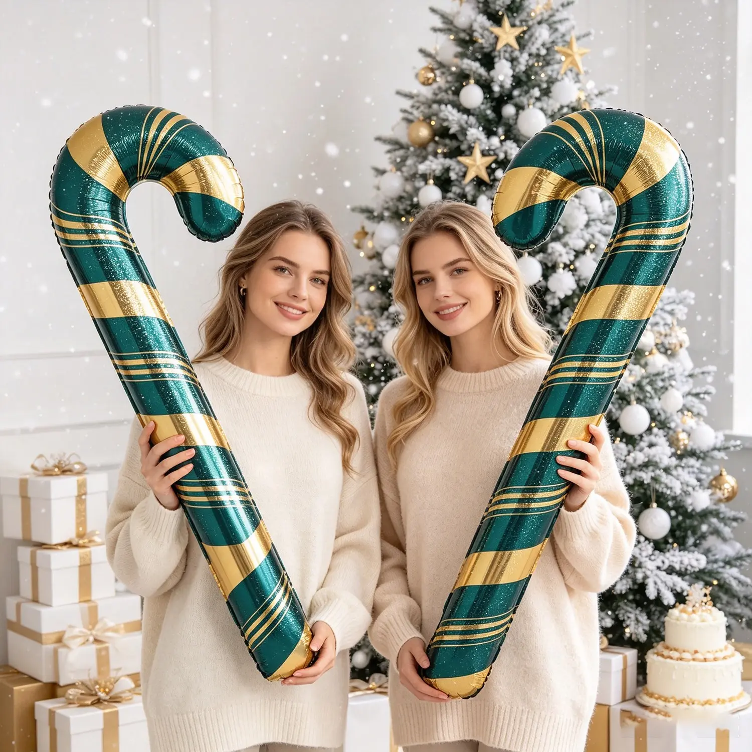 2-Pack Giant 150cm Christmas Candy Cane Foil Balloons, Classic Striped Design, Perfect for Holiday Decorations