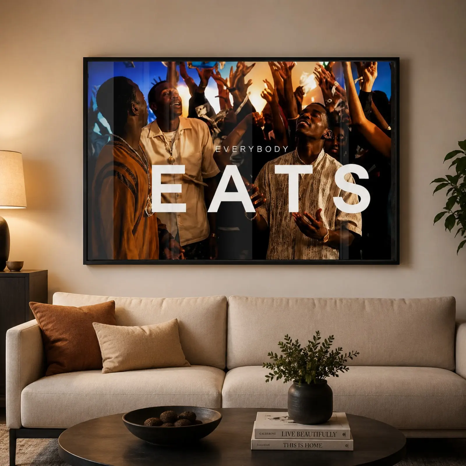 Everybody Eats Plain Framed Canvas Wall Art Poster - Hip Hop Themed, Modern Decor, 08x12inch(20x30cm)/12"x18"/20"x30", Home Decor for Living Room, Studio