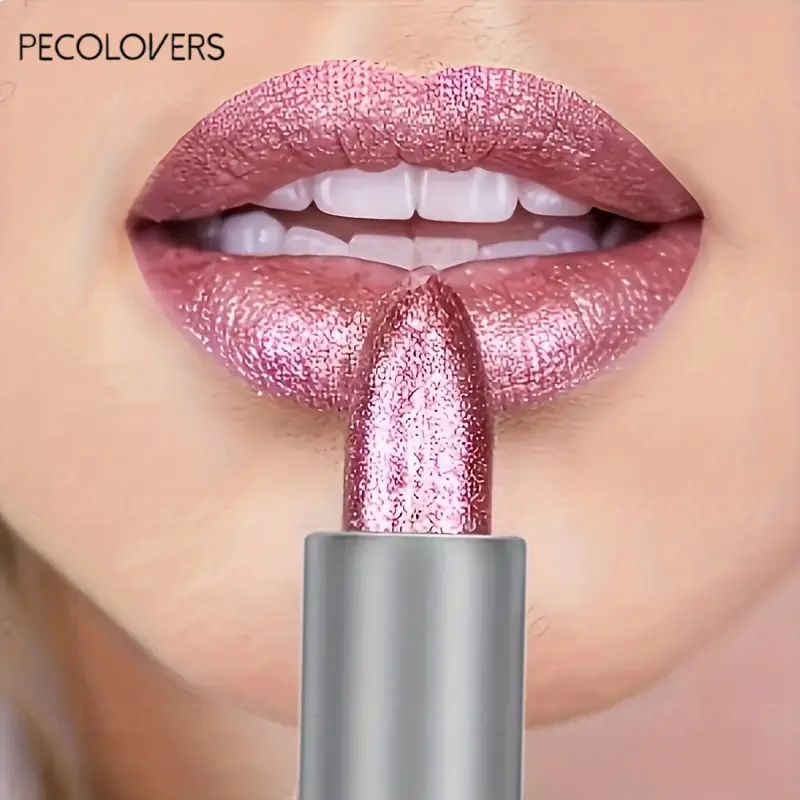 1PC Sparkling Glam Metallic Lipstick Sparkly Lipstick for Women Long-Lasting Waterproof Pink 24-Hour Wear Spring & Summer Elegant Makeup Metallic Finish Durable Cosmetics