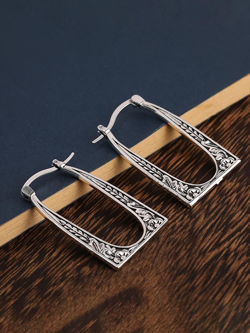 Vintage Texture Metal Design Hoop Earrings, 2024 New Style Boho Style Jewelry for Women Girlfriend Gifts, Classic Fashion Accessories for Daily Wear
