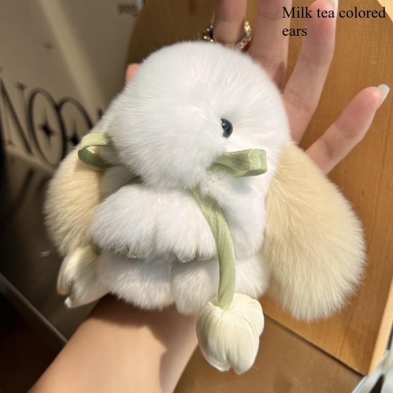 Easter/Mother's Day Cute Decoration 3pcs Random Color Exquisite Plush Rabbit Ornaments: Playful Rabbit Ears, Soft Tulip, Create Fashionable and Personal Key Accessories, Suitable for Valentine's Day, Birthday Gifts double teeth high quality elegant ice