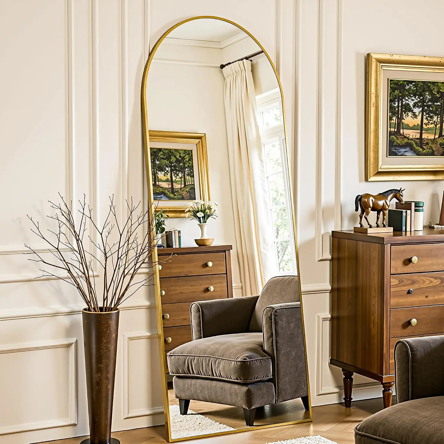Full Length Mirror, 58"x18" Arched Full  Mirror,  Floor Mirrors, Leaning Free Standing Mirrors,  Mounted Large Mirrors for Bedroom Dressing Room, Cloakroom,